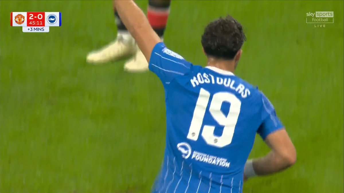 Kostoulas halves the deficit! 🔵 Brighton score on the stroke of half-time.