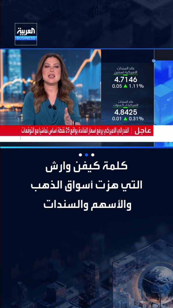 🔴 ما هي الجملة التي قالها "كيفن وارش" وهز معها أسواق الأسهم والذهب والسندات؟ لماذا تغير مزاج "وول ستريت" فجأة؟ "التضخم لايزال مرتفع جداً".. ماذا يعني ذلك للأسواق؟ مزيداً من رفع الفائدة قبل نهاية العام 2026 وتثبيت طوال العام 2027 ✋