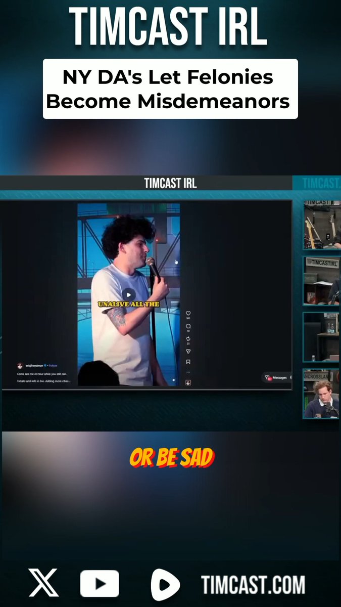 Liberal comedians use comedy as a shield to joke, glorify, & even encourage violence & murder. Tim Pool debates comedian Geno Bisconte on whether or not we should hold these "comedians" criminally responsible. Watch the full debate on Rumble & YouTube!