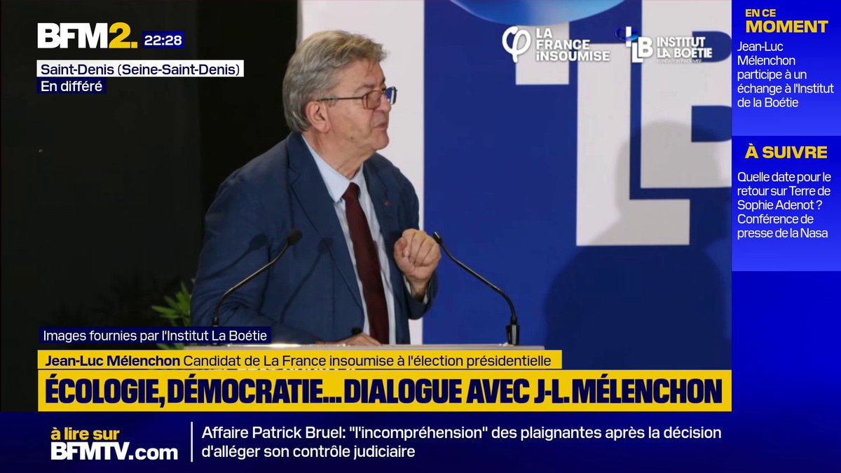 Droit du sol: "Tu nais ici, t'es Français, point", déclare Jean-Luc Mélenchon, candidat LFI à la présidentielle, à l'endroit de Marine Le Pen #BFM2