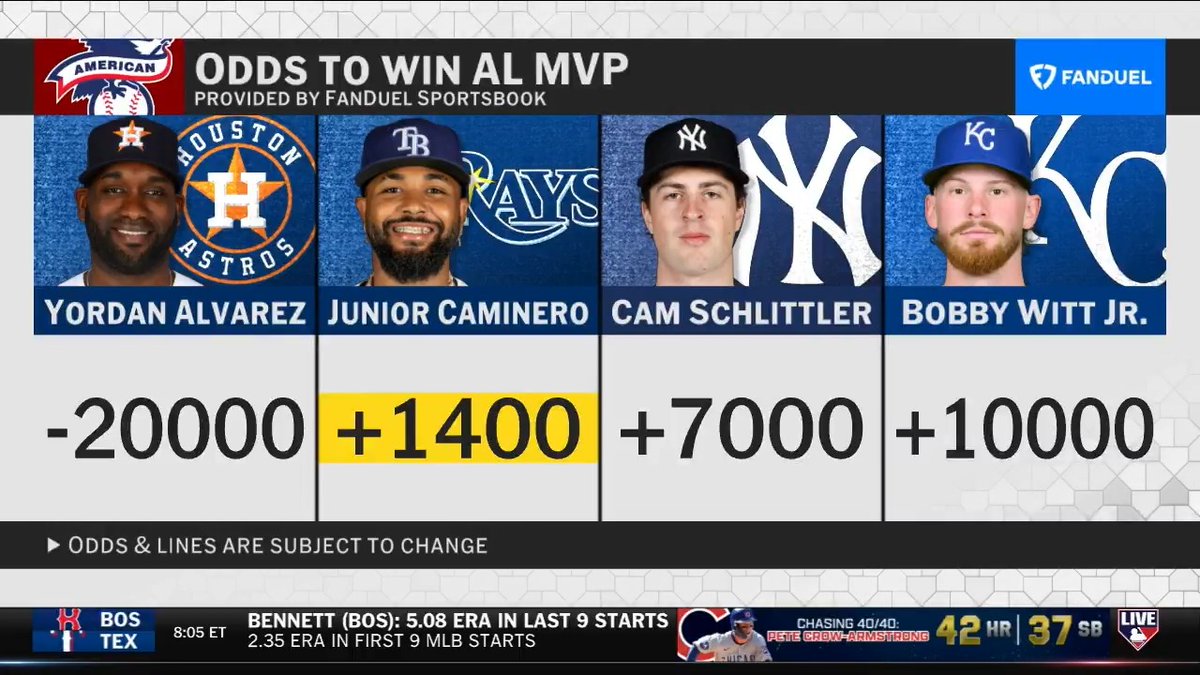 "If you forced me to vote right now, I'm voting Junior Caminero for MVP..." #MLBTonight talks about the AL MVP race with Caminero heating up in September.