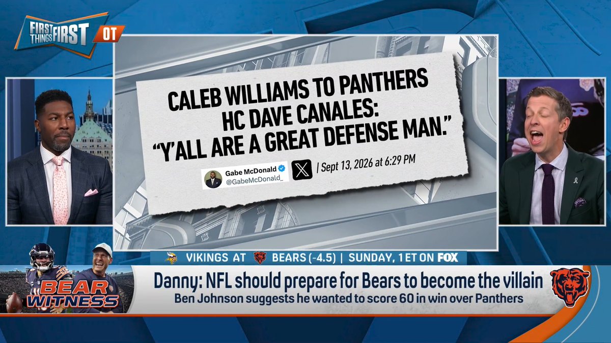 .Danny Parkins: “The league is gonna take a lot of joy in trying to shut down the Bears & I love it because I love when there’s a villain.” Greg Jennings: “You think the Bears are a villain?… In order to be a villain, you have to be completely dominant. They are not."