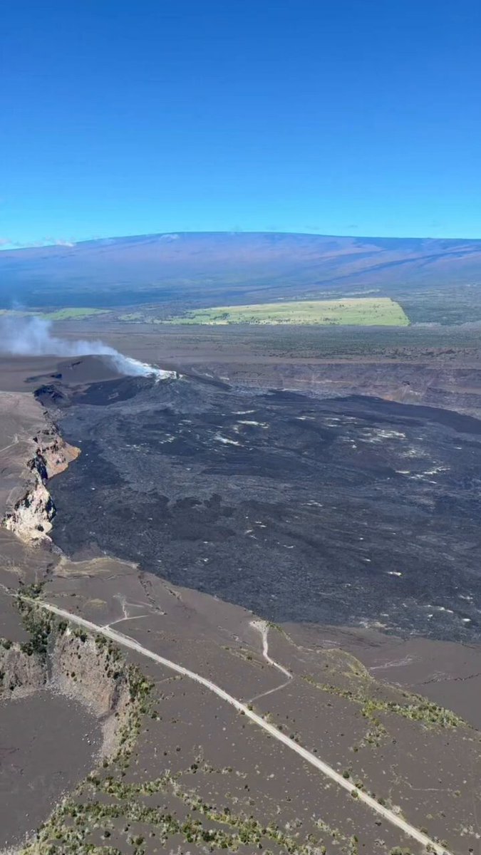 Kīlauea Update 🌋 New vents that opened in Halemaʻumaʻu at Kīlauea’s summit on September 14-15 continued to erupt lava flows today, September 16. This activity is occurring within the summit caldera in Hawai‘i Volcanoes National Park. The vents are on or near the northwest wall of Halemaʻumaʻu crater, just north of the existing vent complex that has been erupting lava fountains episodically since December 2024. Here’s a summary of observations from the USGS monitoring overflight this morning: 🔸 Lava continued to erupt from at least one of the five new vents, feeding lava flows on the crater floor 🔸 Spattering at the north vent continues to add to the cone that surrounds it, which is about 30-feet-high, with a 12-foot-wide opening 🔸 Spatter was also visible in the south and west vents For more than a week, small lava flows and spatter bursts have continued—the longest stretch of low-level activity in this eruption since it began in December 2024. Ground deformation patterns and earthquake activity indicate that the summit region of Kīlauea remains pressurized. This low-level eruptive activity could continue or additional changes could occur. USGS Hawaiian Volcano Observatory scientists continue to closely monitor Kīlauea and will issue additional notices as needed. All current activity is confined to the summit region of Kīlauea within Hawaiʻi Volcanoes National Park. 📹: Video compilation shows eruptive activity during a USGS Hawaiian Volcano Observatory monitoring flight the morning of September 16, 2026. #Kilauea #Eruption #Lava