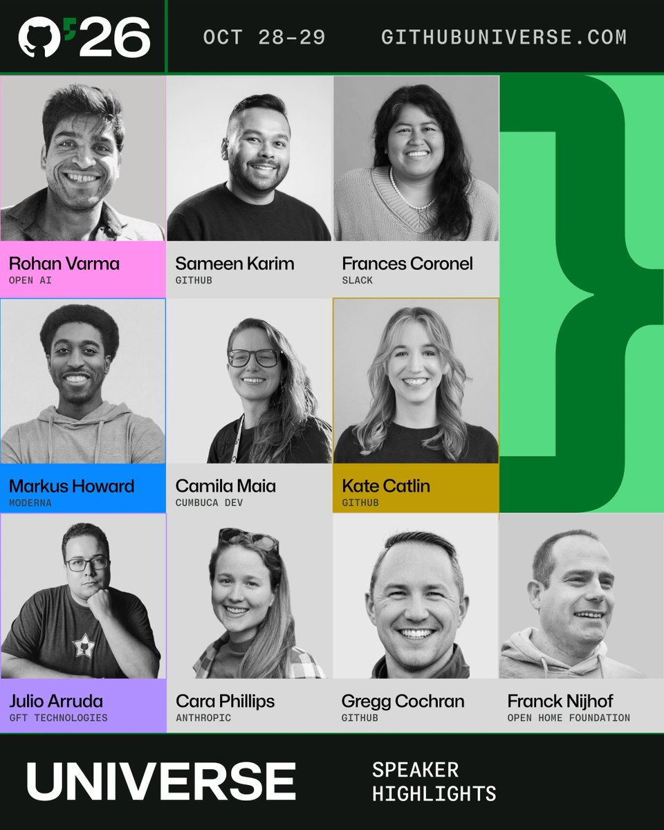A sneak peek at some of the speakers taking the stage at #GitHubUniverse 2026 ⭐️ See you in October 👋