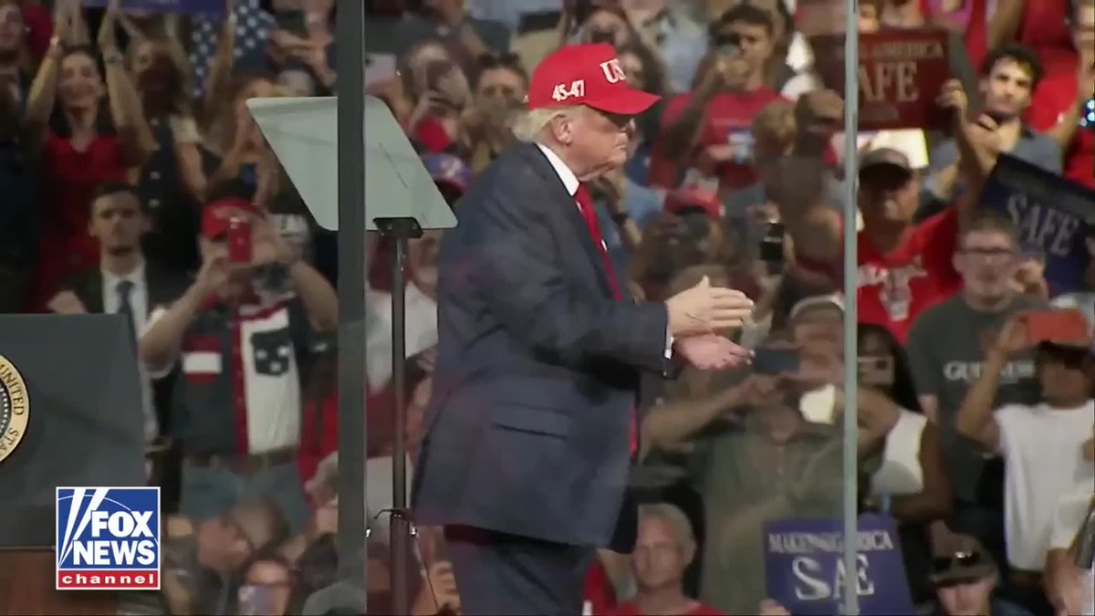 President Trump breaks out his signature dance moves to "YMCA" after wrapping up a campaign rally in Gastonia, North Carolina, ahead of the November midterm elections. Trump is in North Carolina campaigning in support of GOP Senate candidate Michael Whatley, who is in a tough race with former Democratic Gov. Roy Cooper.