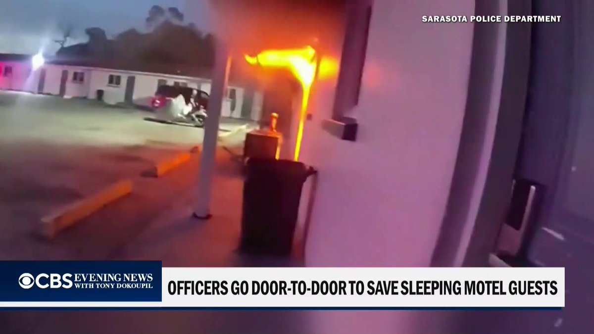 Bodycam video captured the moment police officers arrived at a motel in Sarasota, Florida that was engulfed in flames. Only one person was injured as officers raced door-to-door to wake up guests and help them get out.