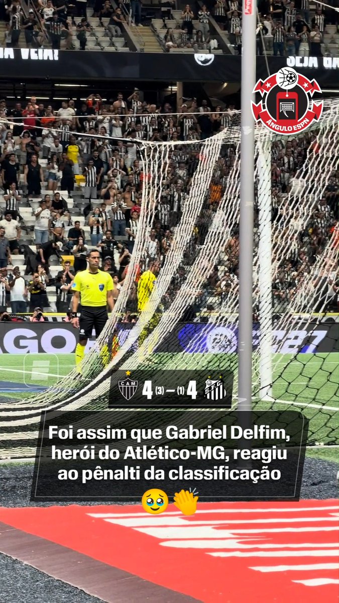 👏🥹 Foi assim que o goleiro Gabriel Delfim, herói do Atlético-MG, reagiu ao pênalti da classificação contra o Santos. O Galo está na semifinal da Sul-Americana, e com assinatura de Delfim, que pegou três penais. Acompanhe a Sul-Americana na ESPN pelo Plano Premium do #DisneyPlus #SulAmericanaNaESPN #AtléticoMG #Santos #gols #CONMEBOLSulAmericana