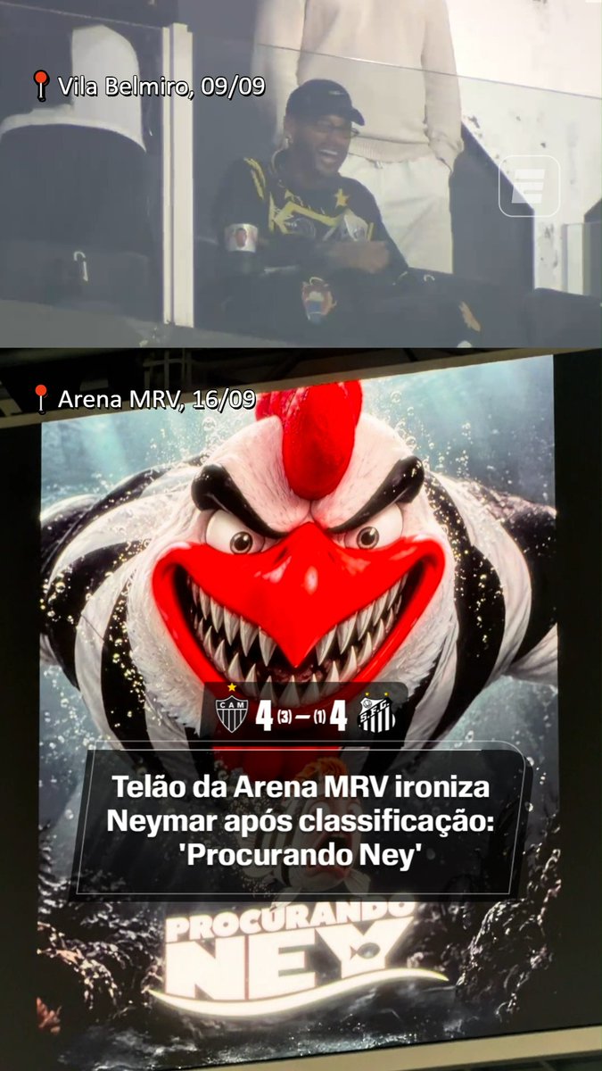 Telão da Arena MRV provocando Neymar após a classificação do Atlético-MG sobre o Santos. 🎥 ESPN Brasil