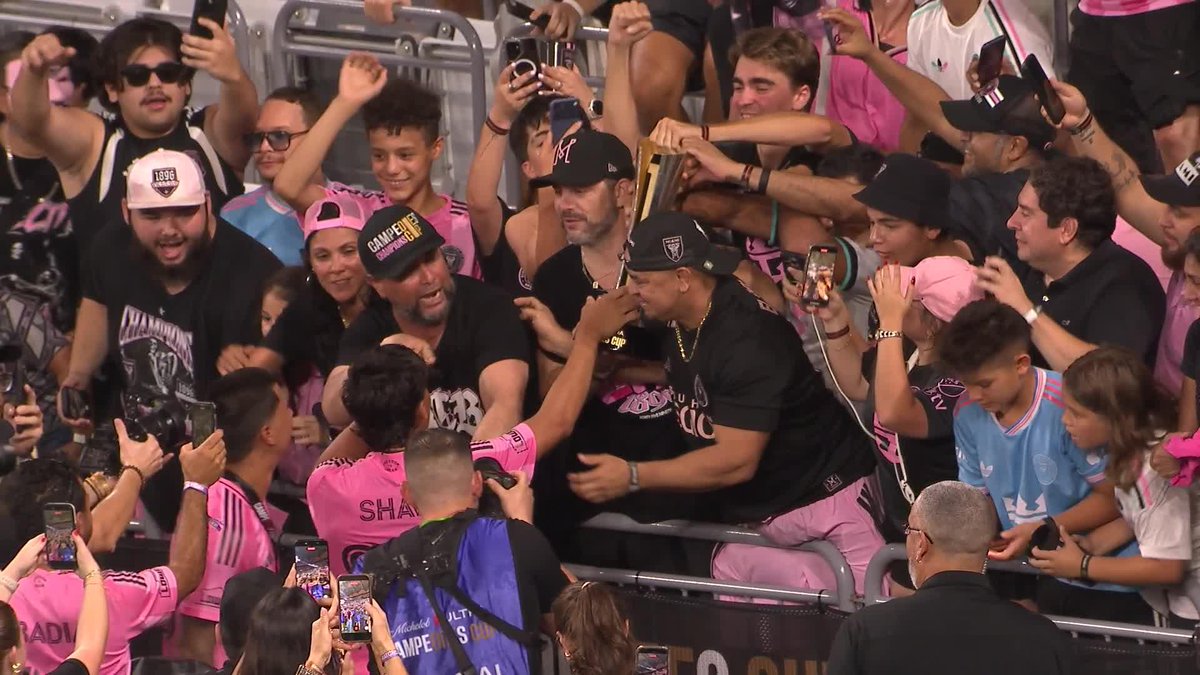 Celebrating with your fans 🫶 Inter Miami CF brings the trophy over to the supporters after winning Campeones Cup.