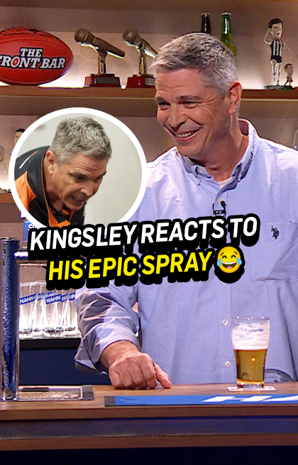 Adam Kingsley's reaction to his famous spray of Mick, Sam and Andy made our year 😂😂 #TheFrontBar | Wednesday | 8.30pm AEST 📺