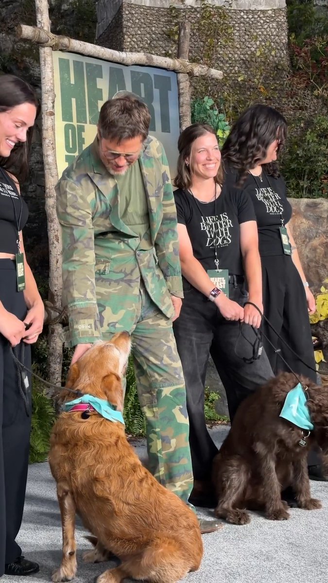 #BradPitt and our adoptable rescue dogs at the #HeartOfTheBeast premiere. Thank you, Wags and Walks!