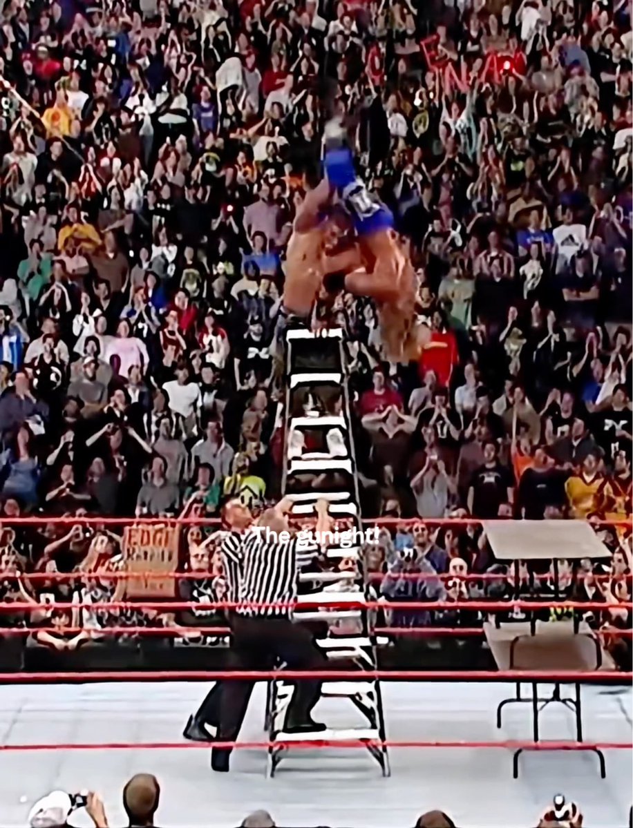 THIS MATCH WAS ABSOLUTELY CHAOS THE “FU” OFF THE LADDER INTO 2 STACKED TABLES. THE 5 KNUCKLE SHUFFLE TO LITA. THE CHAIR SHOTS CENA TOOK. JUST AN ALL AROUND CLASSIC. (2006)