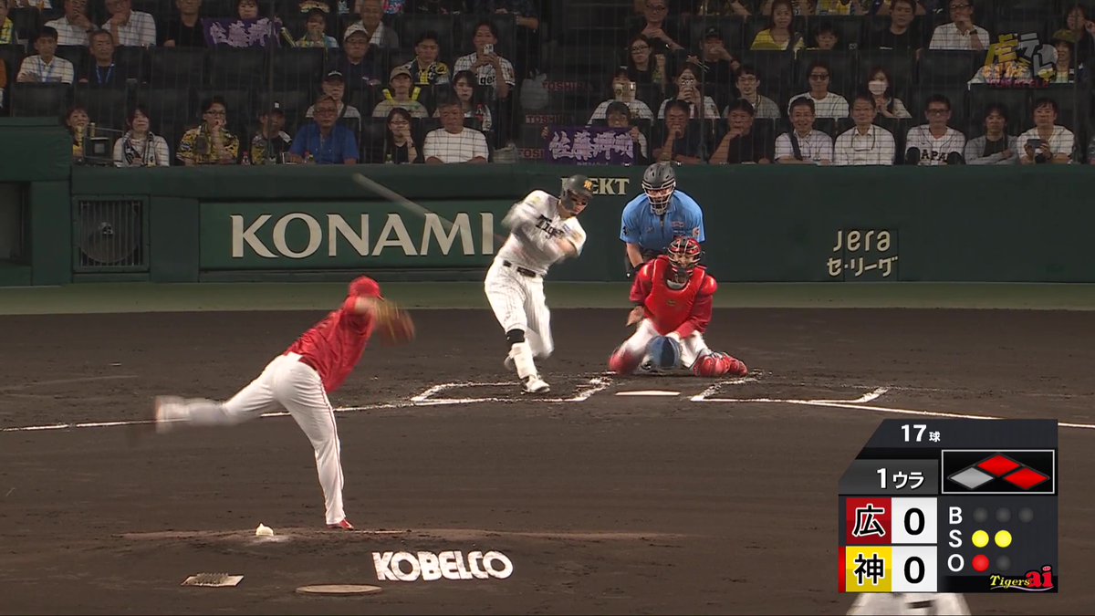 1回裏、四番・佐藤輝明選手がライトオーバー先制のタイムリーツーベースヒット！
