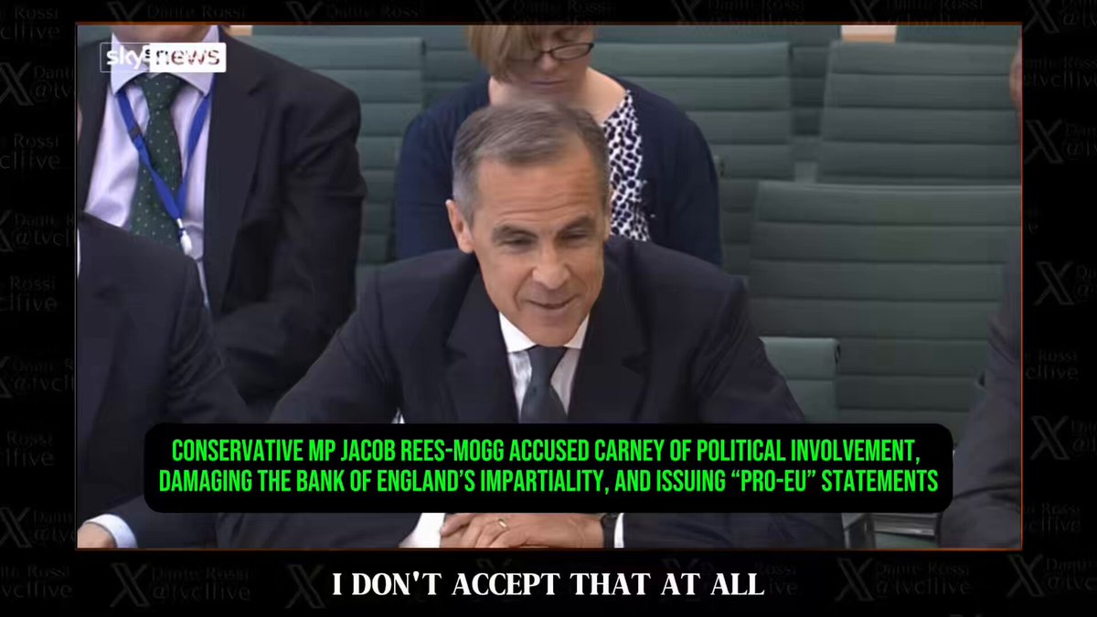 Mark Carney, as Bank of England Governor, interfered in the vital Brexit vote by publicly warning of recession and financial chaos if Britain left the EU. He denied taking sides, yet Conservative MPs including Jacob Rees-Mogg exposed his bias and demanded he resign for violating the Bank’s required political neutrality.
