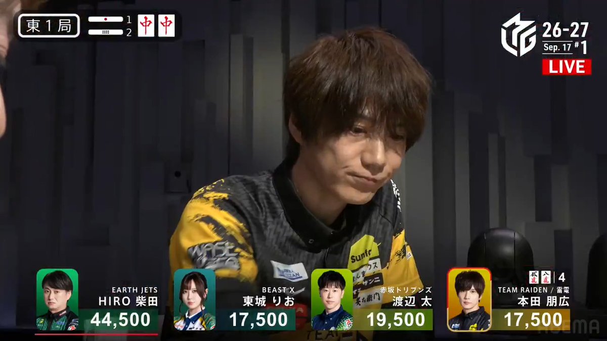 #Mリーグ 2026-27試合ダイジェスト📹 東1局2本場 #本田朋広 選手の跳満のアガリ! スムーズにマンズホンイツの🀋🀎待ち聴牌となった本田選手 🀂を暗槓した後リーチに出る! 東城選手が追いつくも🀎が捕まり裏ドラも1枚! 本田選手が12000のアガリ! 👇動画タップで今すぐ無料視聴