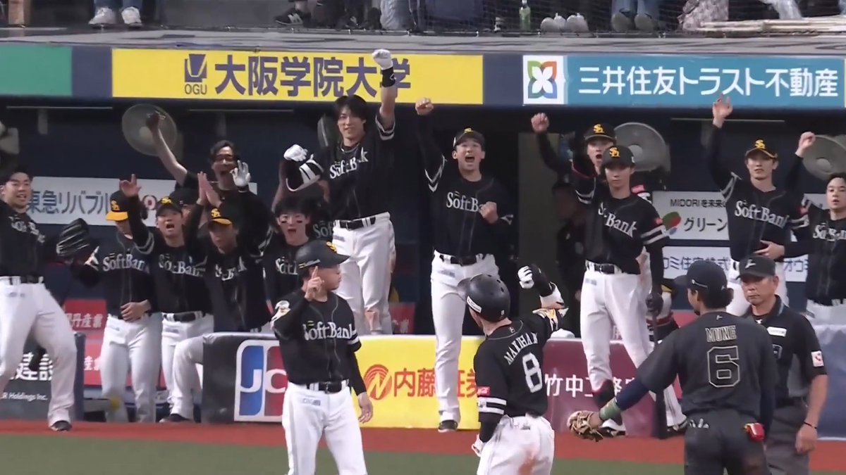 全員一丸で優勝へ向けて突き進む！💪👏 福岡ソフトバンク 牧原大成 選手の2点タイムリー3ベースヒットで勝ち越しに成功！🔥🔥