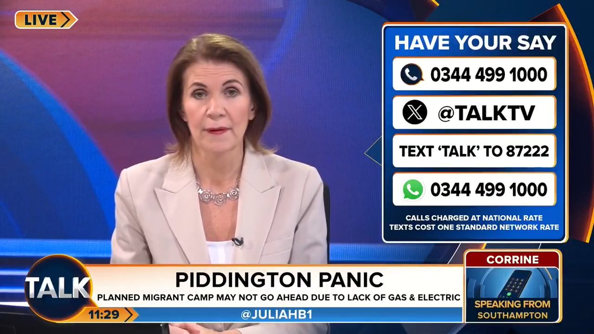 🚨"We need nightingale detention centres for illegal migrants" Corrine tells Julia that the government needs to quickly construct proper facilities for migrants and remove leisure privileges to deter migrant crossings. Julia Hartley-Brewer