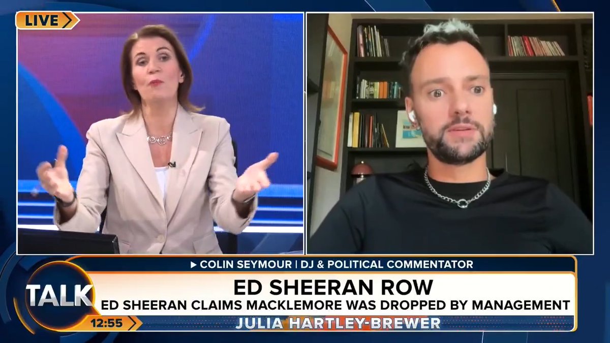 🚨Julia's explosive clash with DJ Colin Seymour over Macklemore being dropped from Ed Sheeran's tour. Colin: "What will it take for you to condemn Israel?? 70,000 dead, children with bullets in their heads." Julia Hartley-Brewer: "The majority of the 70,000 are combatants!"