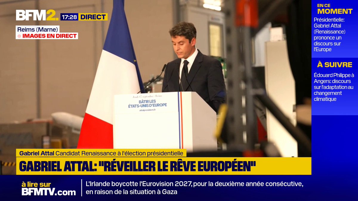 💬 "J'oppose, à la vision étriquée de Jean-Luc Mélenchon de l'éco-région, celle de l'éco-continent" Le candidat (Renaissance) à la présidentielle, Gabriel Attal, sur la transition écologique #BFM2