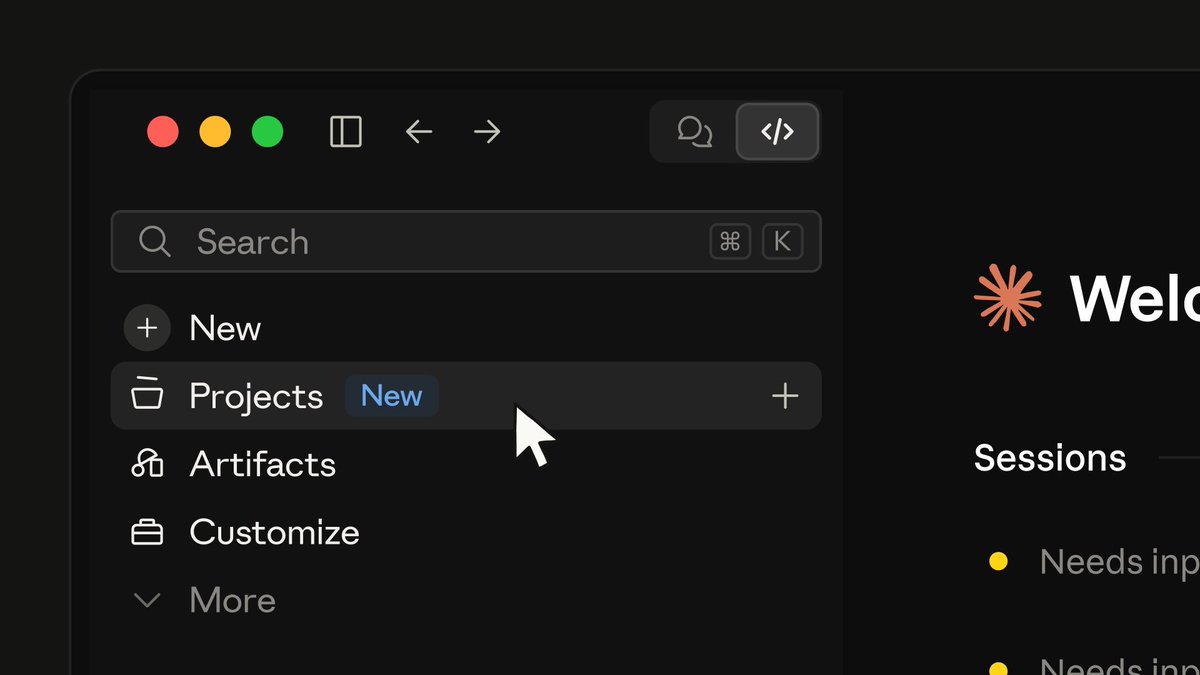 Projects now run from one conversation, starting in Claude Code. You describe what needs doing, and Claude directs parallel threads that keep working after you close your laptop. In beta today for select Pro and Max users in cloud sessions; coming to all Claude users soon.