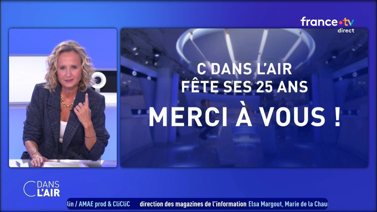 🎉C dans l’air fête aujourd’hui ses 25 ans 🎉 Merci à vous pour votre fidélité ! #cdanslair Caroline Roux France tv
