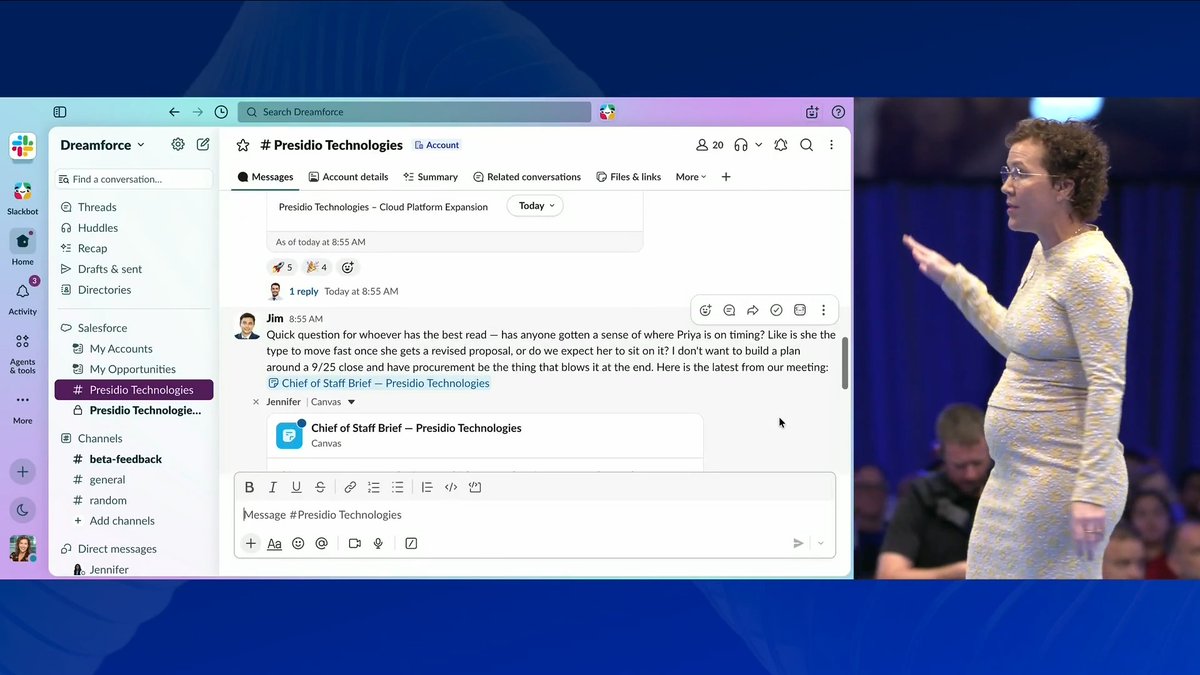 "Think of this as on-demand UI that can make Slack anything you want it to be." Introducing Slackforce Surfaces. Just ask Slackbot and it creates an interactive interface for the entire team — all powered with Salesforce data and Slack context. #DF26