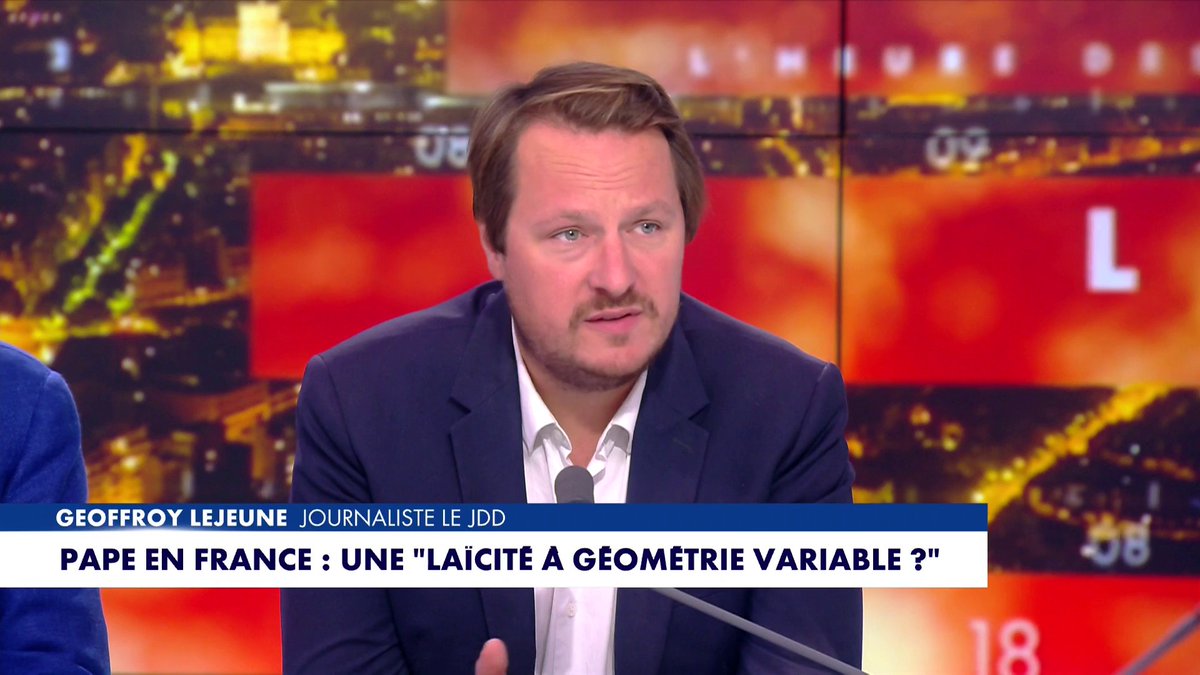 Alors que la venue du pape en France approche, les rues de Paris sont bloqués. Estelle Denis a dénoncé une «laïcité à géométrie variable». «Ça m’agace un peu», réagit Geoffroy Lejeune, journaliste au JDD, dans #HDPros2