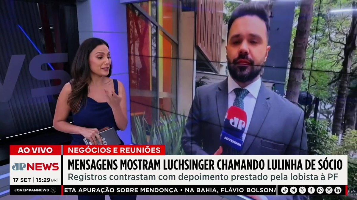 Mensagens mostram Luchsinger chamando Lulinha de sócio | TEMPO REAL 📺 Confira no Youtube da JP News: #TempoReal
