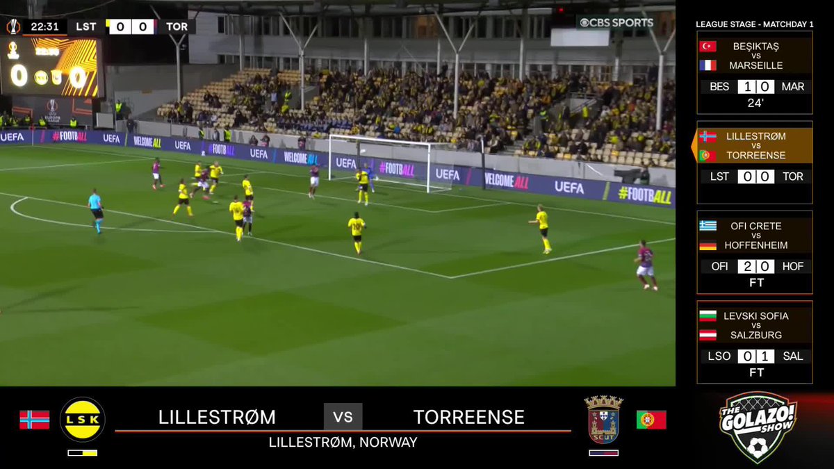 HISTORY FOR TORREENSE 🤯 Alejandro Alfaro scores their first EVER goal in European Football as the Portuguese second division side lead at Lillestrøm 👏 Don't miss the #UEL on Paramount+ 📺