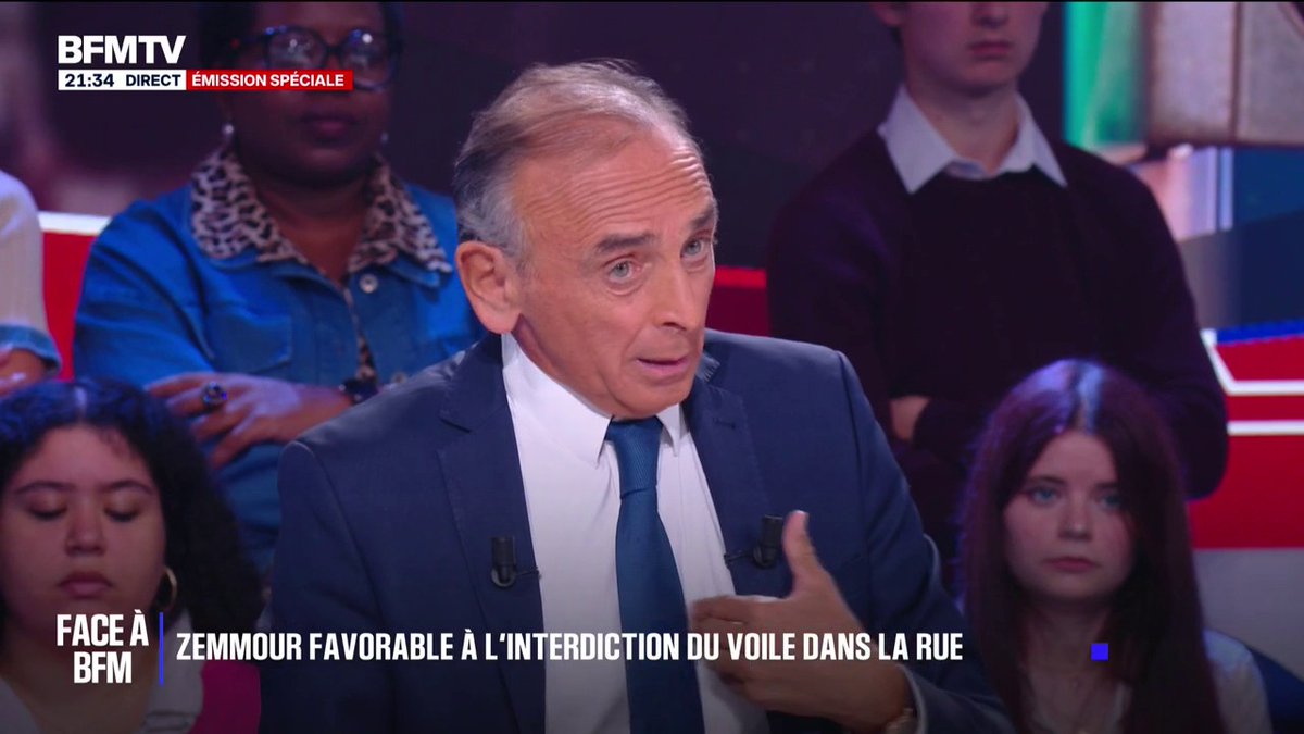 Interdiction du voile et de la kippa? "Dans l'espace public oui", répond Éric Zemmour, président de Reconquête