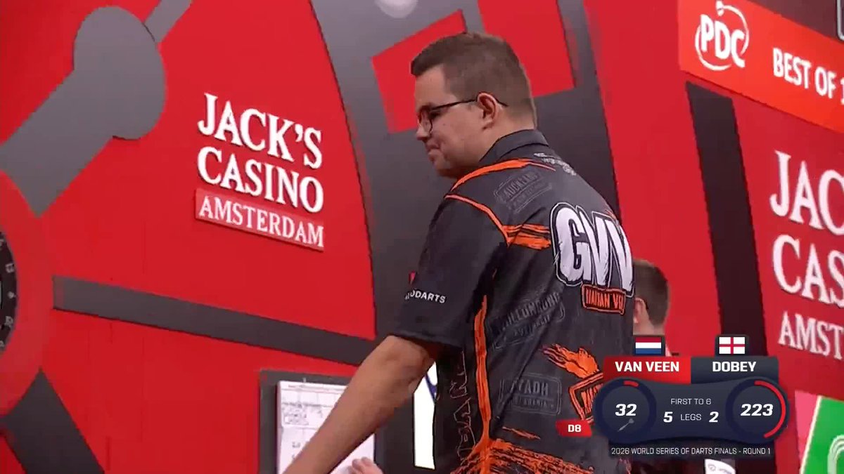VAN VEEN EASES THROUGH! Gian van Veen bags a routine win over Chris Dobey to set up a round two tie against Karel Sedlacek! 📺 #WSODFinals | R1