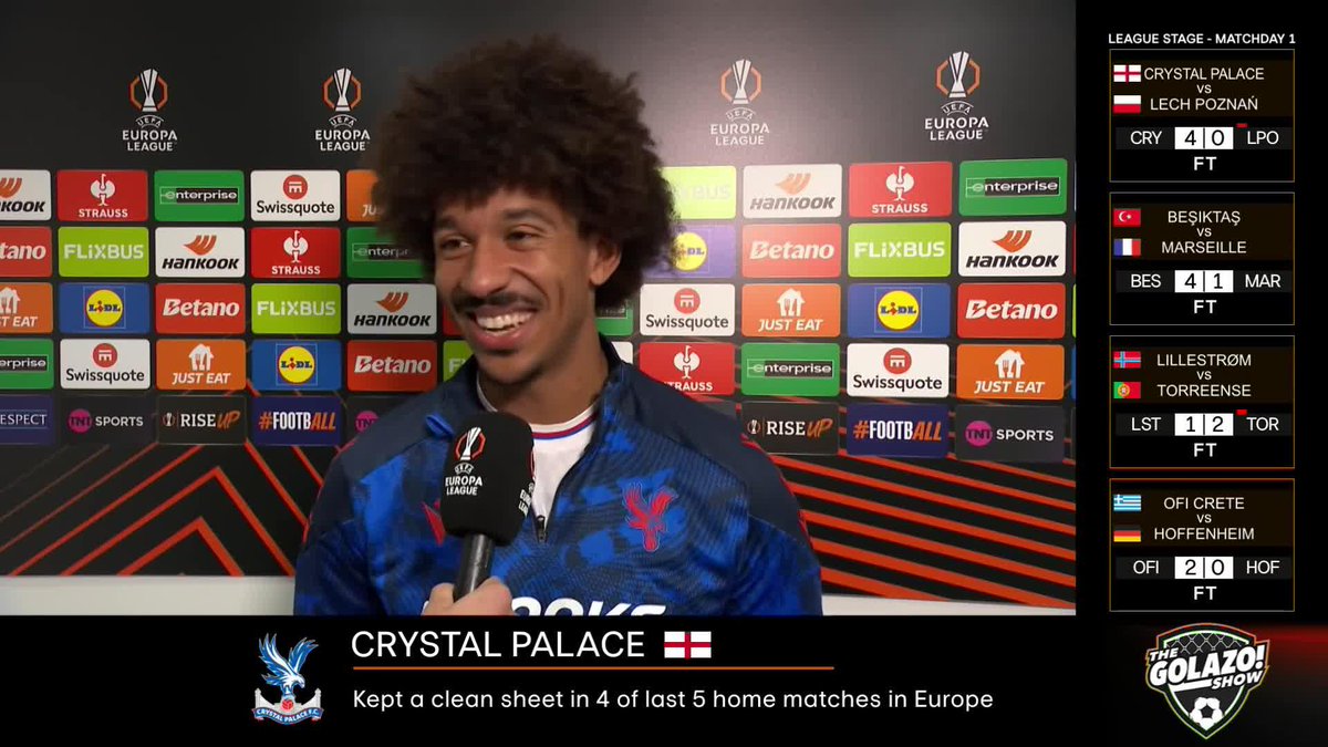 "Tonight was lit... It's a great start to this campaign." #USMNT defender Chris Richards is full of smiles after helping Crystal Palace to a convincing MD1 victory in the #UEL 🇺🇸