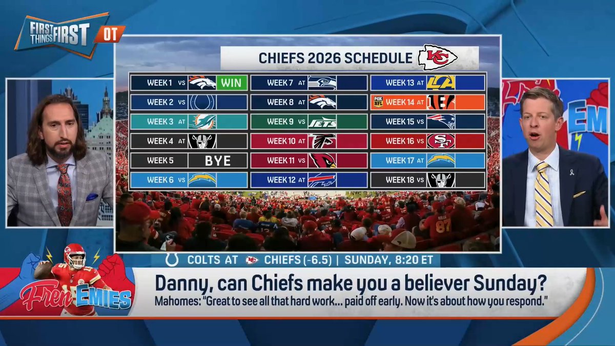Can Chiefs make Danny Parkins a believer Sunday? nick wright: “10 wins probably get in… Give a pass at the 8 losses.” Danny: “Chargers, Seahawks, Broncos, Bills, Rams, Bengals, Patriots, Niners.” Nick: “So they lose to every good team they play… So the answer’s no.”