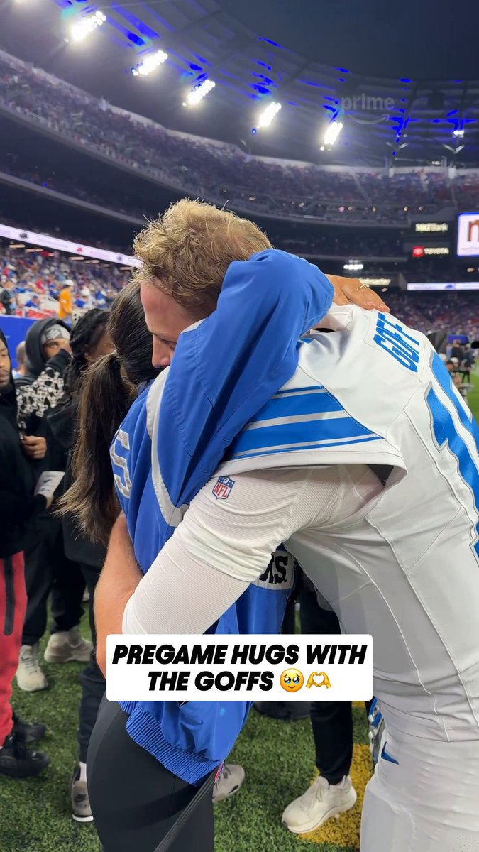 Jared and Christen Goff share a sweet moment before kickoff 🫶 #TNFonPrime