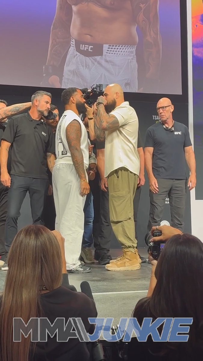 Gable Steveson and Sean Sharaf have an intense faceoff after getting heated on the mic during the #UFC331 press conference 👀