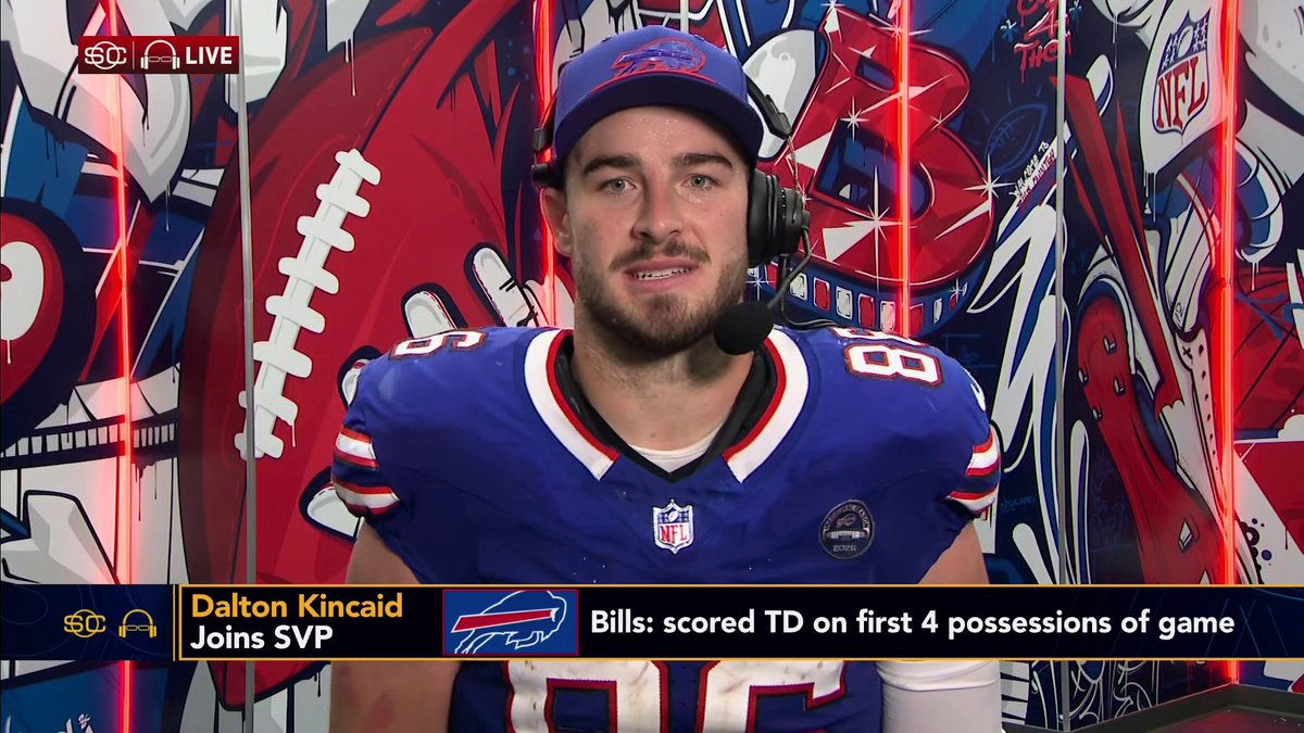 “[Josh Allen] is the best player in football. And when he’s on … it’s dangerous out there.” Bills tight end Dalton Kincaid joins Scott Van Pelt and speaks on Josh Allen following their win vs. the Lions 🏈