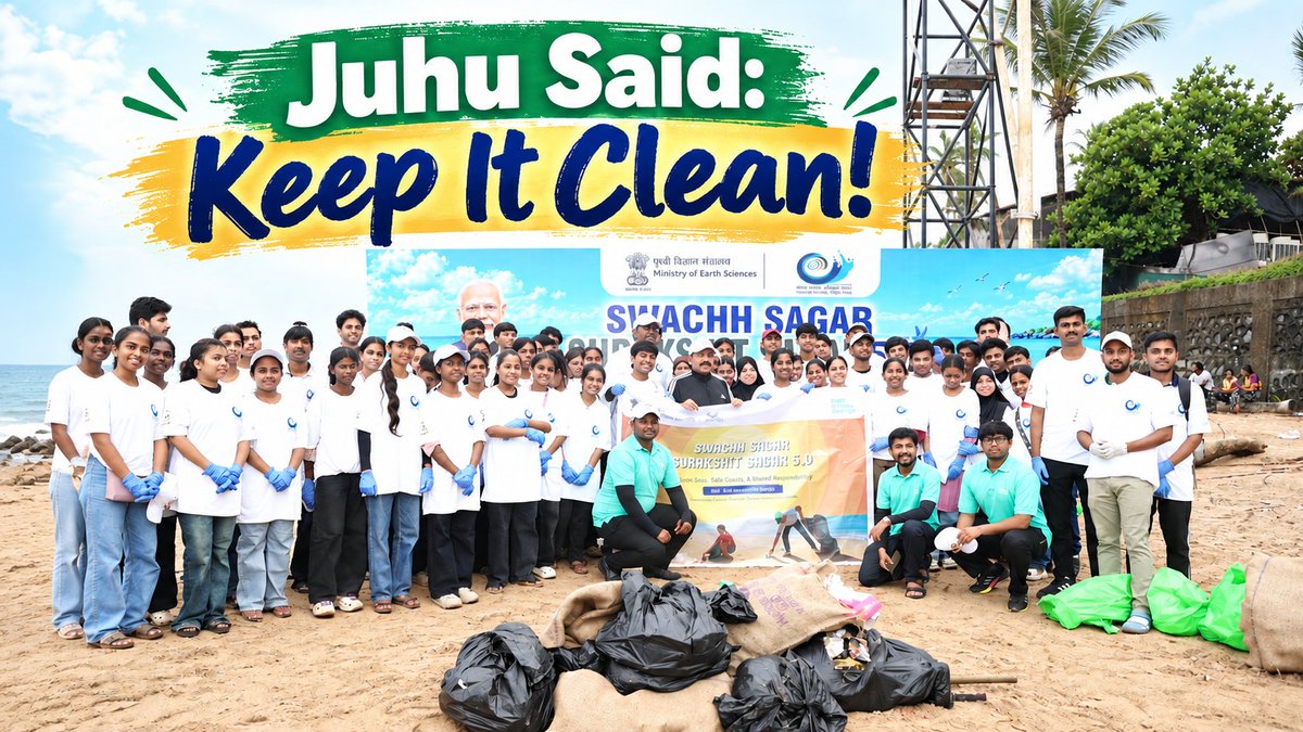 Hon’ble MoS (I/C), MoES, Dr Jitendra Singh joined volunteers, Swachhata warriors and participating organisations at Juhu Beach, Mumbai, for a large-scale coastal cleanup drive under Swachh Sagar, Surakshit Sagar 5.0. 🌊 The collective effort brought citizens together to clean the shoreline, remove marine waste and raise awareness about keeping our coasts clean. The cleanup was followed by the Swachh Sagar pledge, reinforcing our shared responsibility towards protecting marine ecosystems. You too can participate in the virtual pledge now: From volunteers and organisations to citizens, every contribution reflected the spirit of #JanBhagidari. #SwachhSagarSurakshitSagar #MissionSwachhSagar #SwachhSagar Narendra Modi MyGovIndia PMO India Office of Dr. Jitendra Singh PIB India Ministry of Information and Broadcasting srinivasakumar