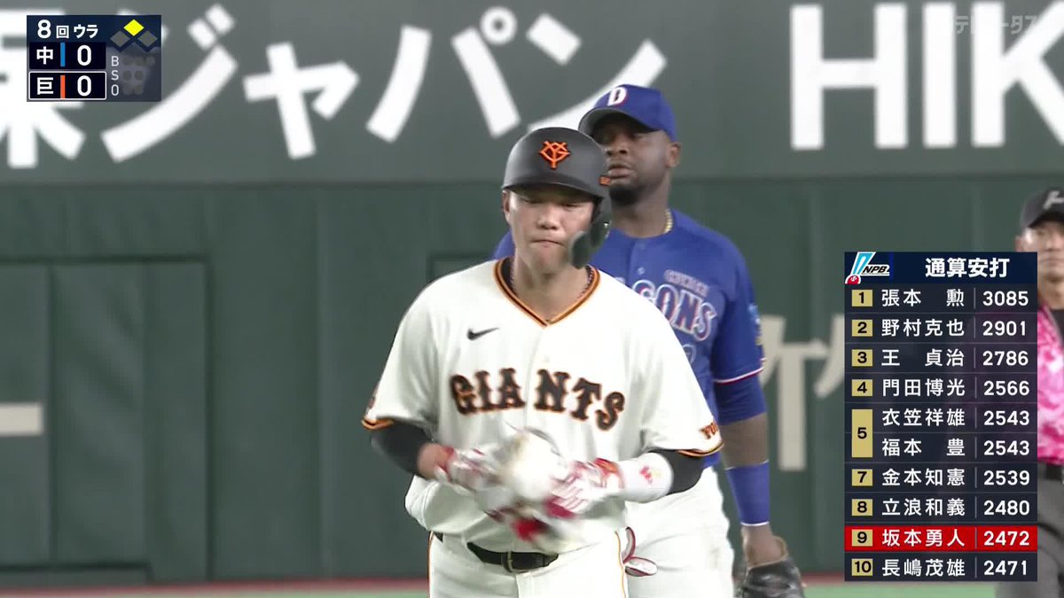 ミスターを超えた 坂本勇人が通算2472本目のヒット 代名詞の二塁打で先制のチャンスメイク ⚾️巨人×中日 #ジャイアンツ #だったらDAZN