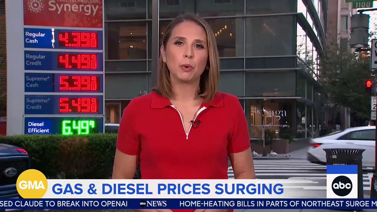 Diesel prices have hit $6.43 a gallon, while the average gas price approaches $4.50 a gallon, amid disruptions to shipping routes and a pipeline in the Middle East. Elizabeth Schulze reports.