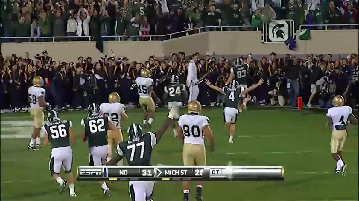 "THE CALL OF THE YEAR!" 🗣️🎙️ #OTD in 2010, Michigan State Football stunned Notre Dame in OT on Little GIants.