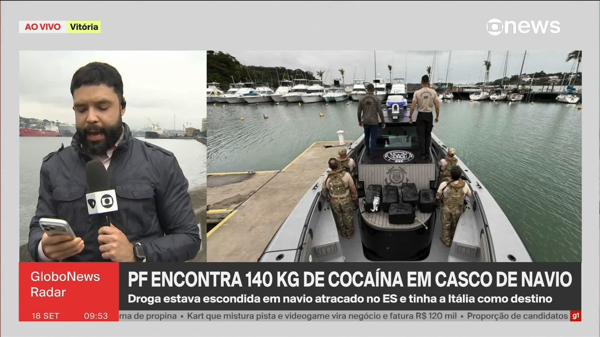🚨AGORA - PF encontra em casco de navio 140 kg de cocaína que seriam enviados de Vitória para a Itália