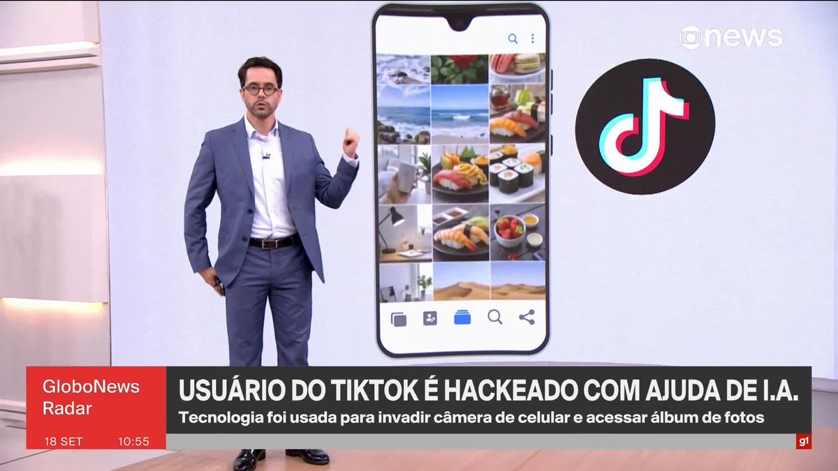Inteligência artificial é utilizada para hackear usuário do TikTok e acessar imagens do aparelho. A plataforma de vídeos foi avisada e disse ter corrigido o problema. ️➡️#GloboNewsRadar de segunda a sexta, às 08h30, na #GloboNews