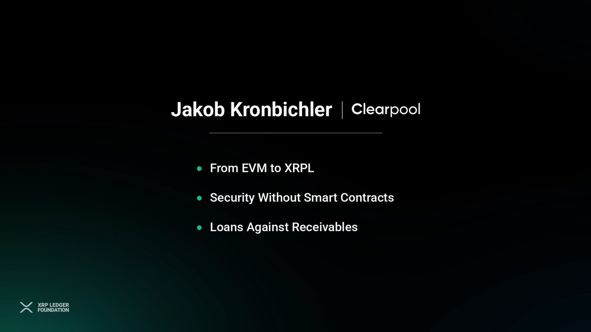 Clearpool, Cicada and Ripple are building institutional credit infrastructure on the XRP Ledger. I wanted to know how do loans on the XRPL differ with the upcoming XLS-66 and XLS-65 amendment? Lending comes without smart contracts, how is the security seen by institutions? Favorite use of off-chain collateral: turning high-quality receivables into liquidity on XRPL.