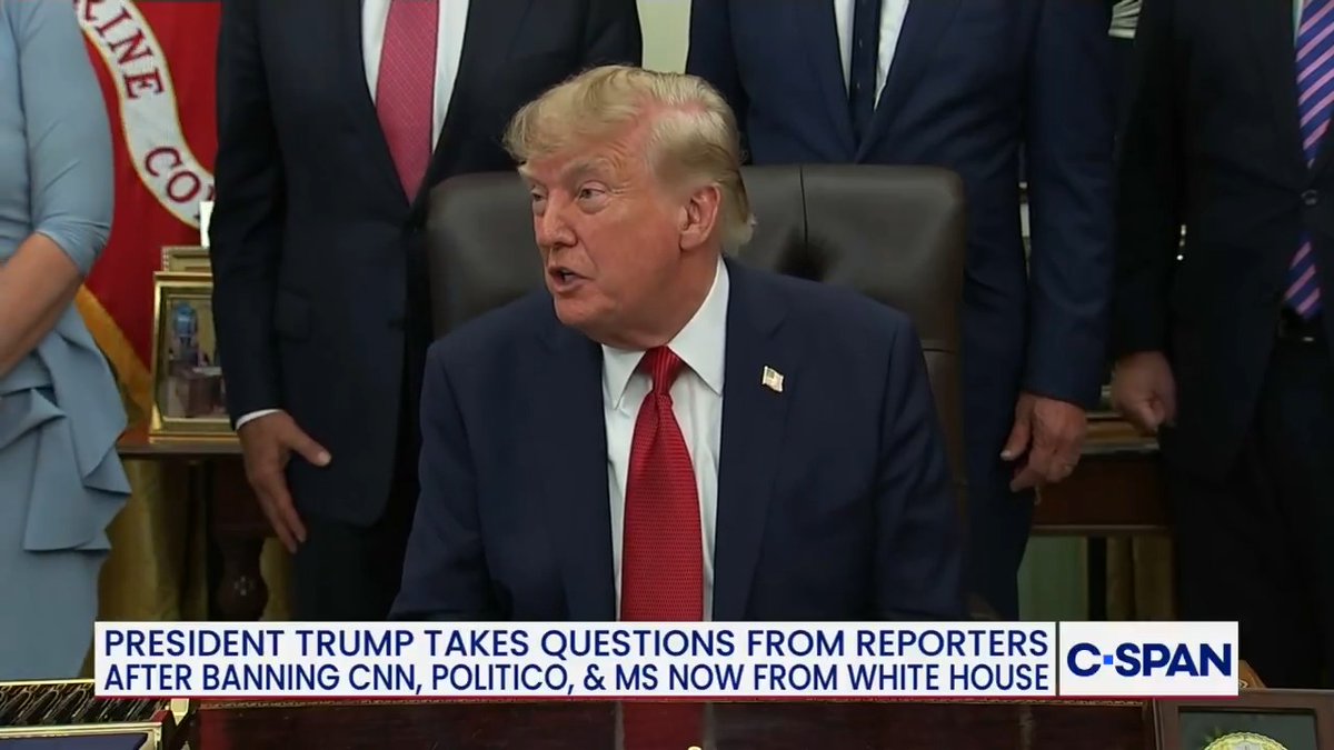 President Trump says courts should not "allow fake news to be written day after day after day" and says he won the election in a "landslide," but claims he got no fair press.
