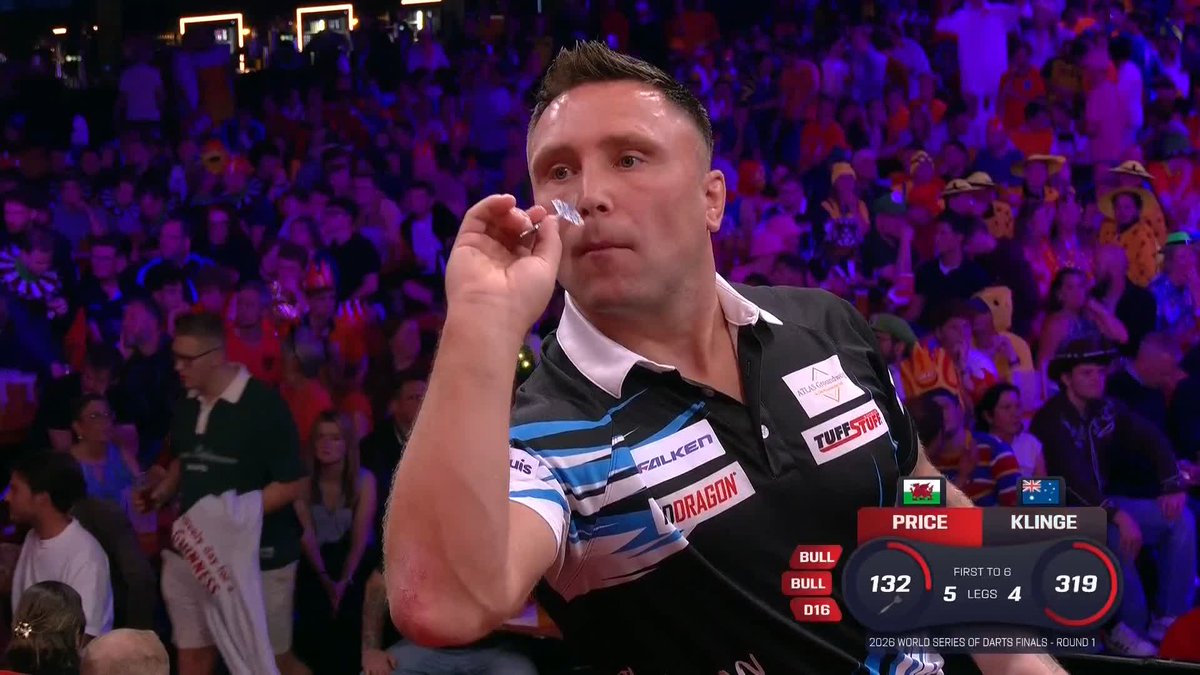 PRICE SURVIVES KLINGE SCARE 😅 From 5-0 up, Gerwyn Price sees Brody Klinge battle back to within one leg before finally getting over the line! 📺 #WSODFinals | R1