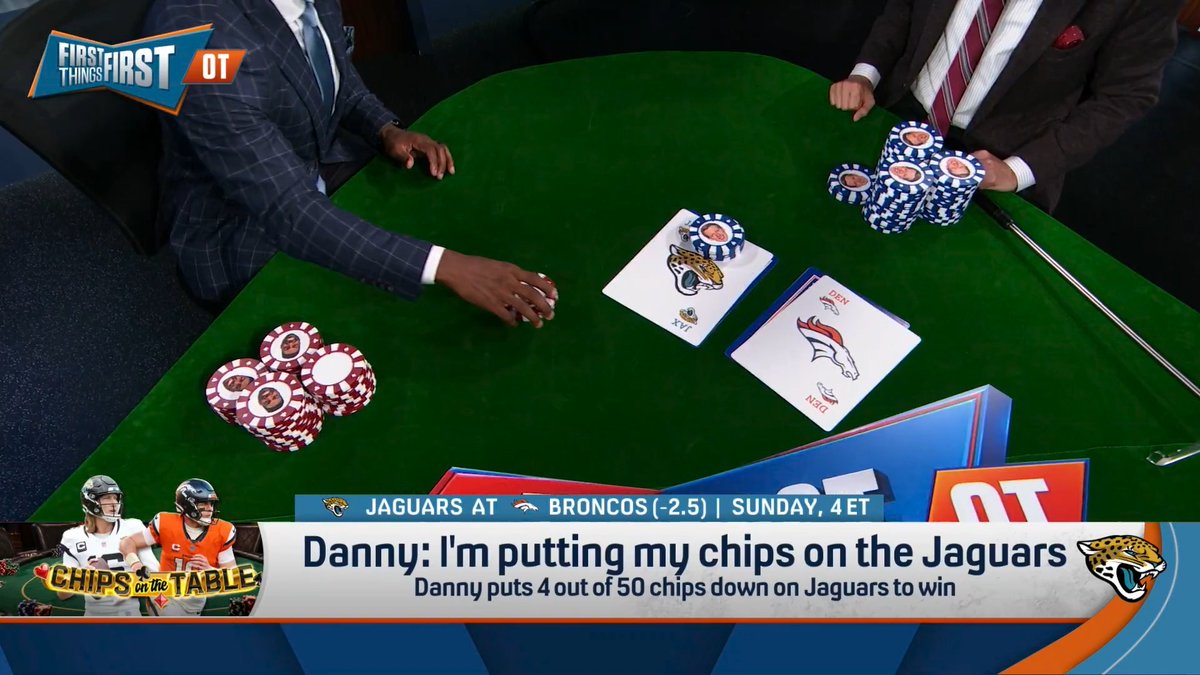 .Greg Jennings is putting 2 out of 35 chips down on the Broncos to beat the Jaguars 👀 “I don’t know if it can get any worse… I don’t believe this defense is who they are.”