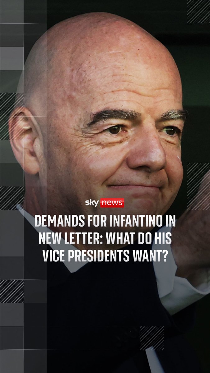 Sky News has learnt that Gianni Infantino has received a demand from two of his FIFA vice presidents, which our sports correspondent Rob Harris says marks an escalation in international football's civil war. Read more: