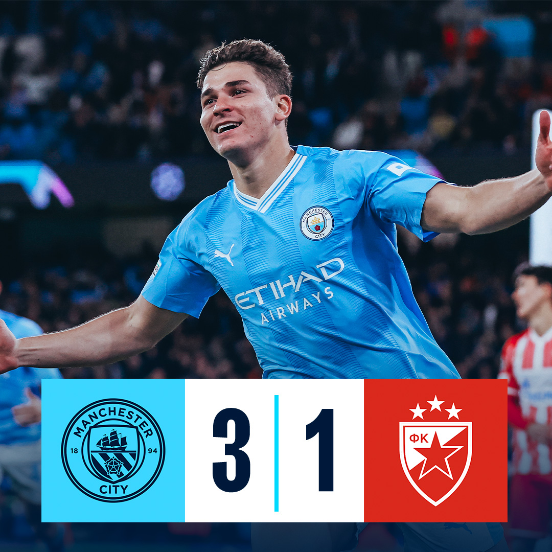 #OnThisDay: #ManCity 3-1 Crvena zvezda [2023] ⚽️ [47', 60'] Araña 🕷 ⚽️ [73'] Rodri - ⚽️ [45'] Osman Bukari