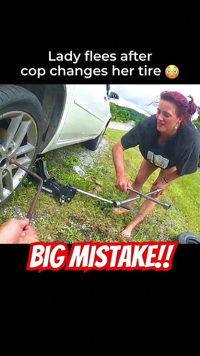 Beta Karen FLEES After Cop Changes Her Tire 🤯 #cops #police #bodycam #karen