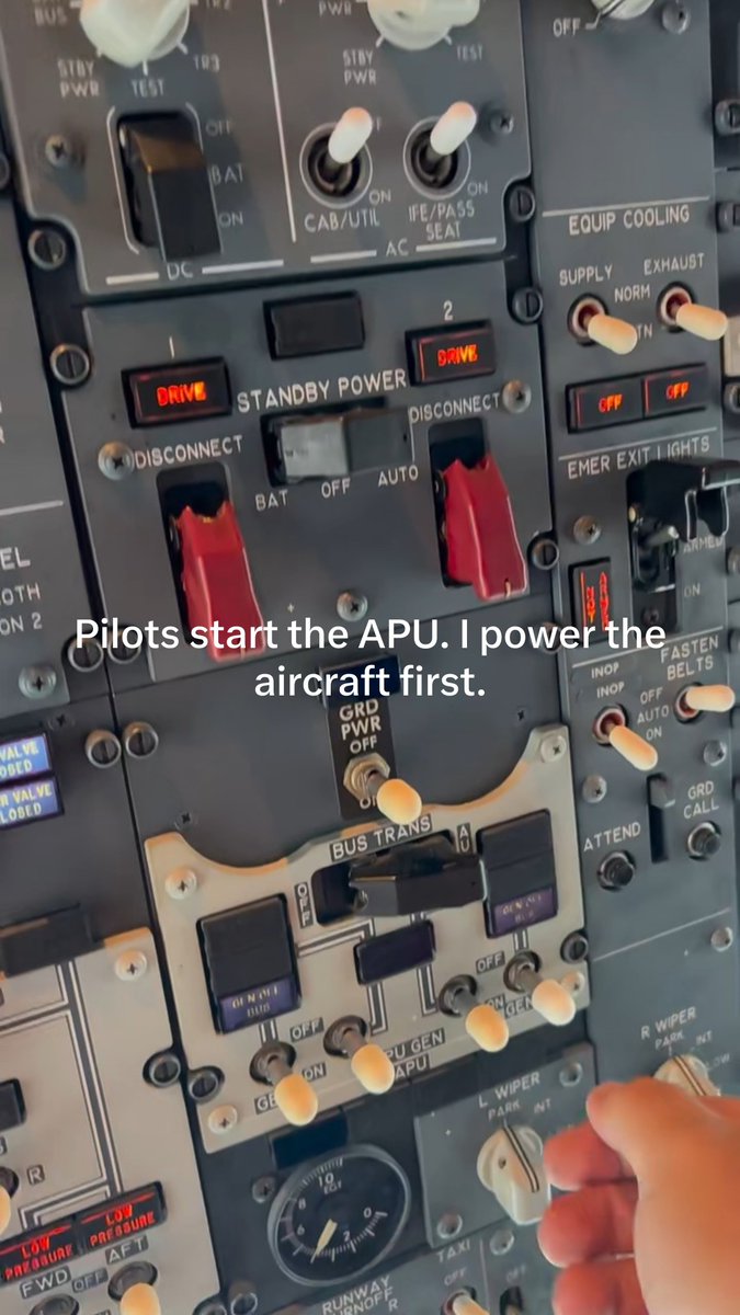 Pilots start the APU. We power the jet so that start doesn’t turn into a defect. Not the same job. Crew flow is quick. Battery. Signs. Flick the APU. Gens on. Bleed. Go. Fine when the airplane is already awake and you’re chasing a slot. On a dark bird after a night stop? That’s how you get a weak battery, a door that never quite opened, and a FAULT light. I take my time because I have to put power on the aircraft before that APU can give us air. Start it clean, load it late, don’t poke it three times for fun. The tail remembers.